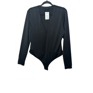 New AFRM Bodysuit Women's 1X Black Long Sleeve Stretch V Neck Classic